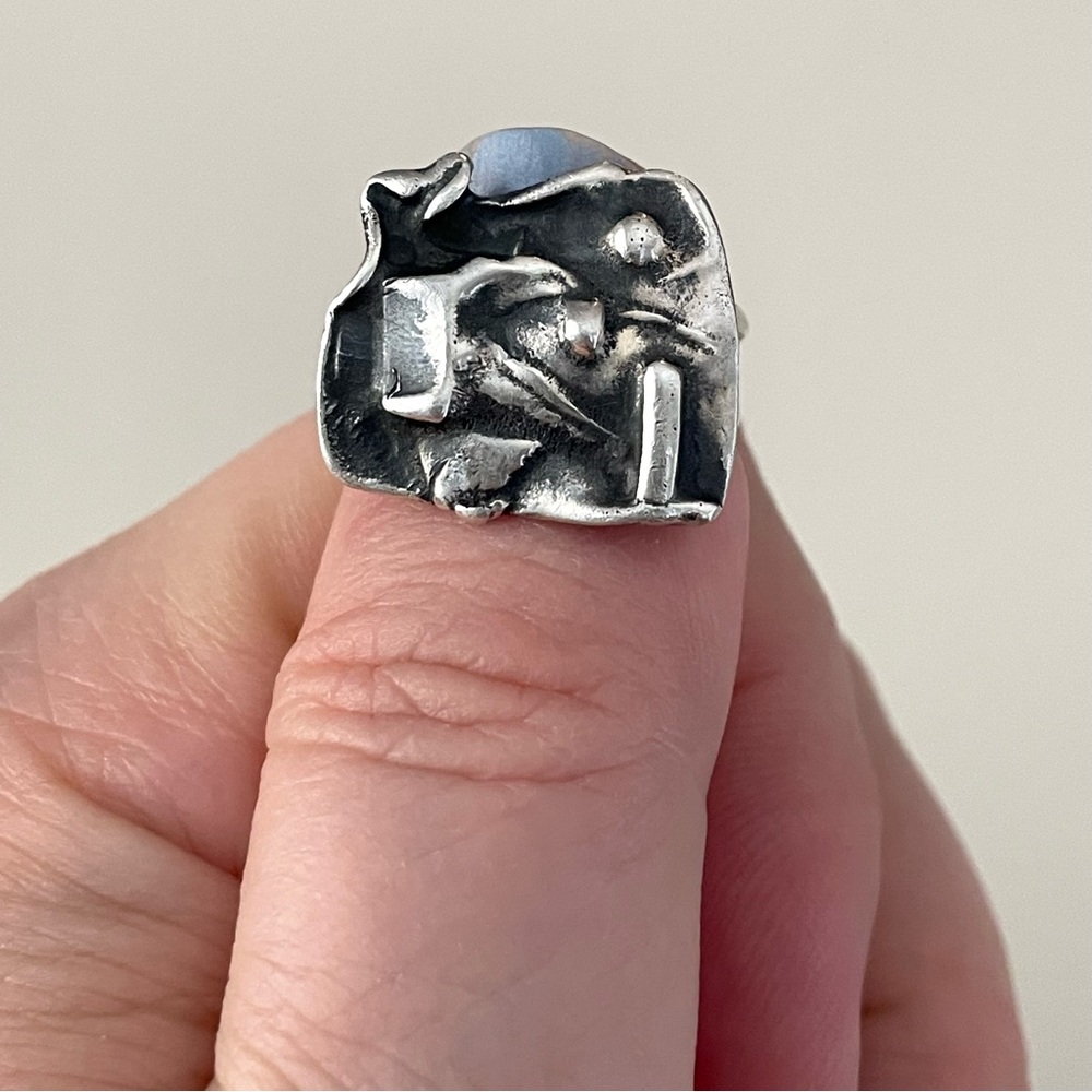 Vintage silver (unmarked sterling?) Brutalist abstract ring sz 6 - Picture 6 of 14